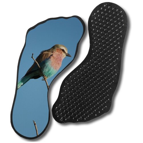 фото Доска с гвоздями садху для йоги с уф печатью, форма стопы (ноги), животные птицы - 224, шаг 10мм чакра