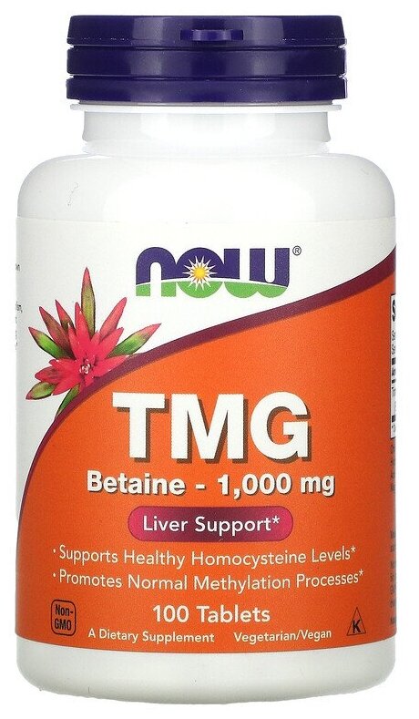 Таблетки NOW TMG, 180 г, 1000 мг, 100 шт.