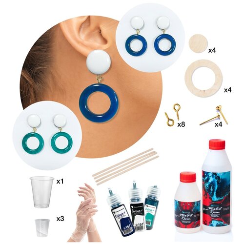 Набор для создания сережек с прозрачной смолой MixArt Resin от EpoximaxX/эпоксидная смола/сережки/35 предметов/3 цвета