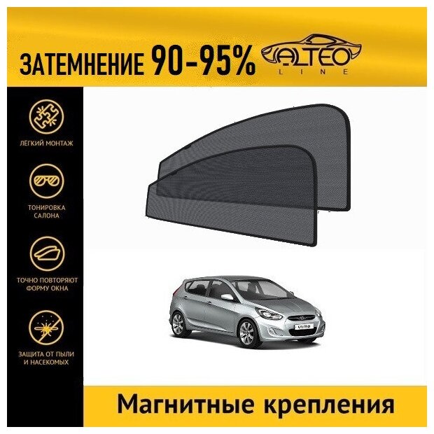 Каркасные автошторки ALTEO PREMIUM на Hyundai Solaris 1 (2010-2014) хэтчбек на передние двери на магнитах с затемнением 90-95%