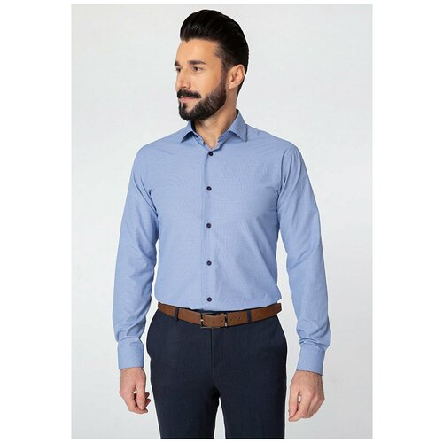 фото Рубашка мужская длинный рукав greg 214/139/1155/z/1p, полуприталенный силуэт / regular fit, цвет синий, рост 186-194, размер ворота 40
