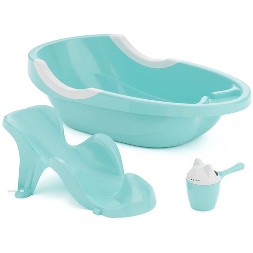 34005 ванночка детская happy baby для купания bath comfort 40л съемная горка со сливом ванна детская серый Набор для купания Plast Land (ванна+горка+ковш), Голубой