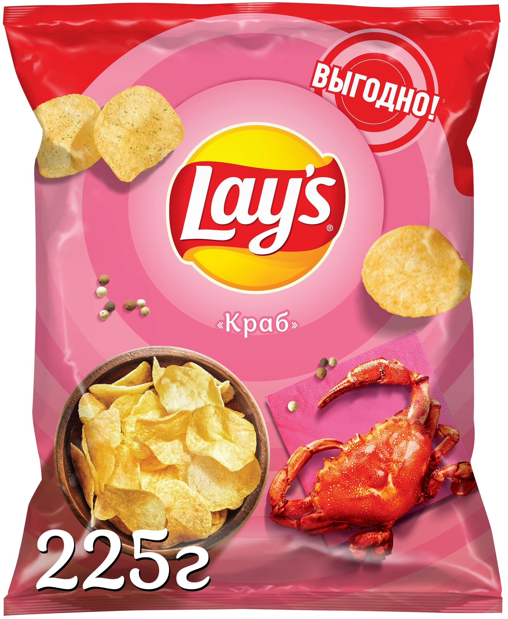 Чипсы Lay's картофельные, краб, 225 г