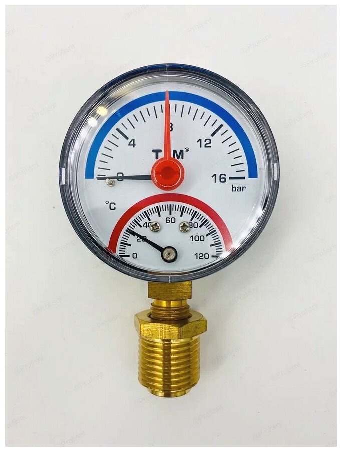 Термоманометр радиальный 16 бар, D 63мм TIM арт. Y-63-16