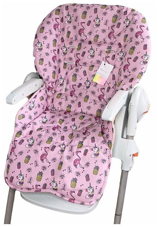 Сменный вкладыш Стрекоза к стулу для кормления бренда Happy Baby William/ Classic. С прорезиненной основой (Похож на экокожу), Фламинго