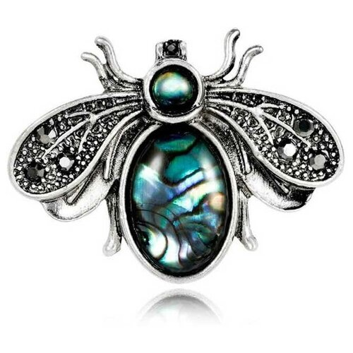 Fashion Jewellery Брошь ЖУК с перламутровыми вставками и стразами