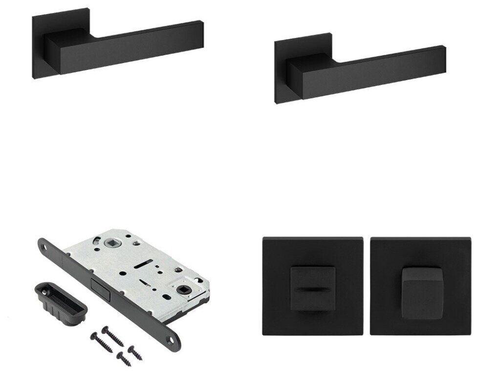 фото Комплект ручек Rivuz Slim H-30115-A-BLM для межкомнатных дверей с магнитной защелкой