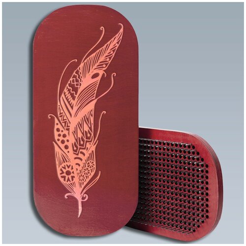 фото Доска с гвоздями садху для йоги / овал / перо орнамент - 1857 / красная чакра