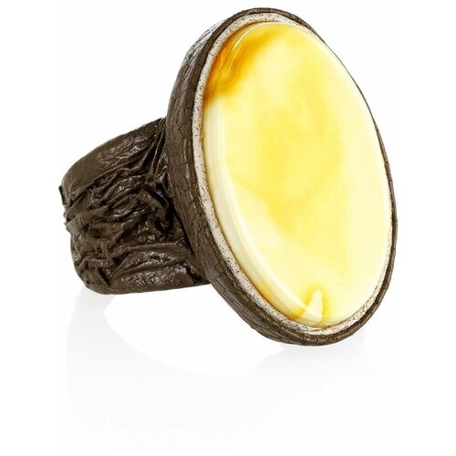 фото Amberholl стильное кольцо из светло-коричневой кожи с медовым янтарём «нефертити»