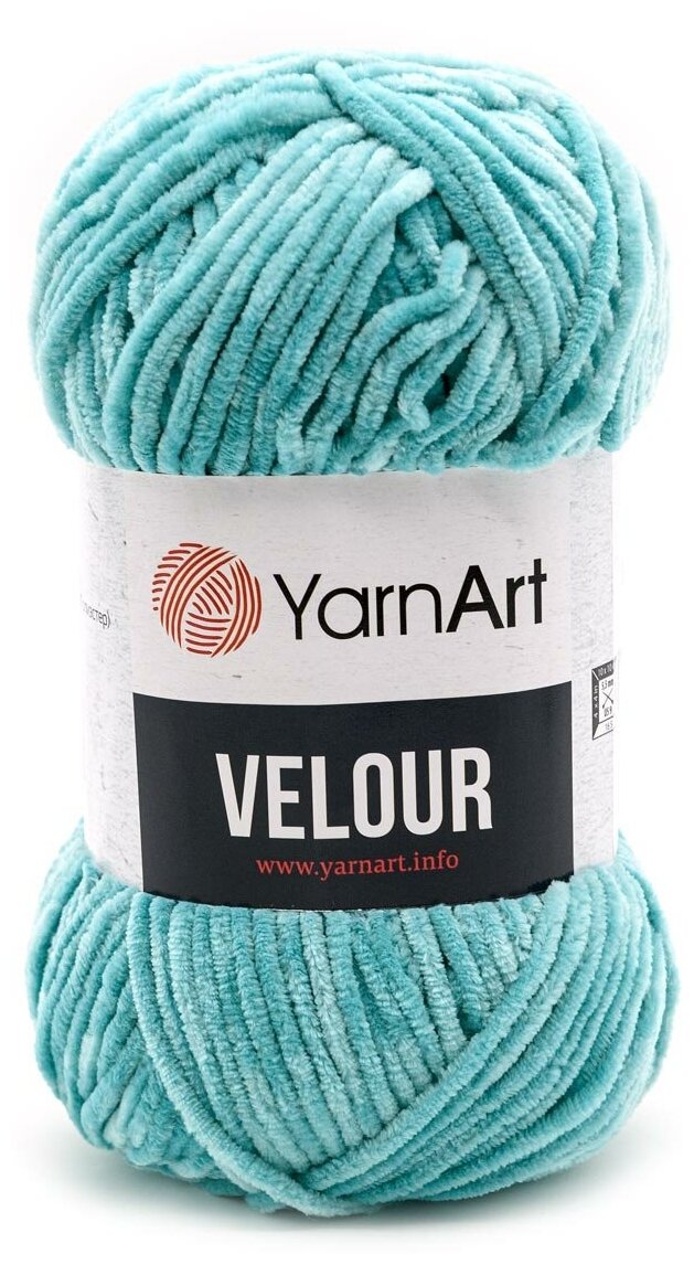 Пряжа YarnArt Velour светлая бирюза (864), 100%микрополиэстер, 170м, 100г, 5шт