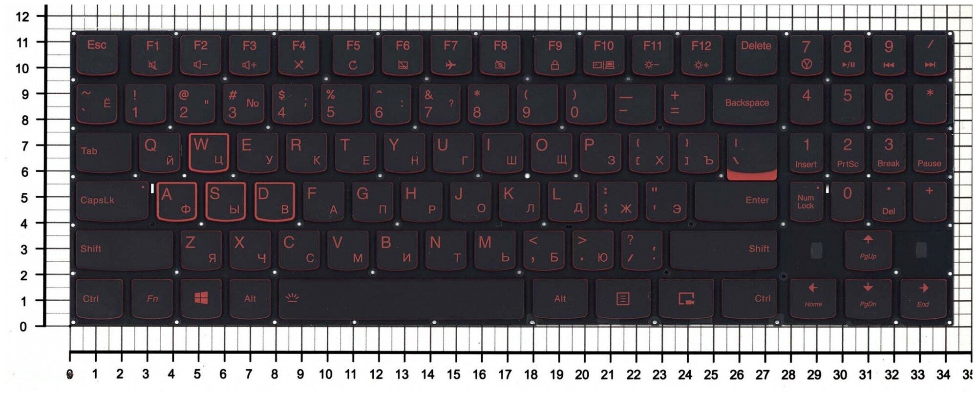 Клавиатура для ноутбука Lenovo PC5YB-US черная без рамки красная подсветка