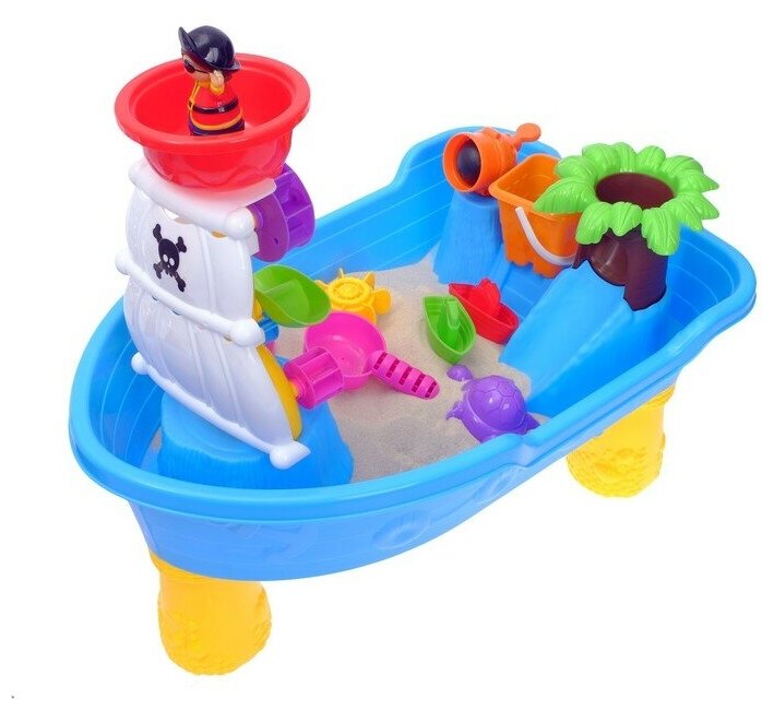 Столик игровой «Кораблик», с песочным набором, 16 аксессуаров для игры с песком и водой, объём ведра 0,25 л