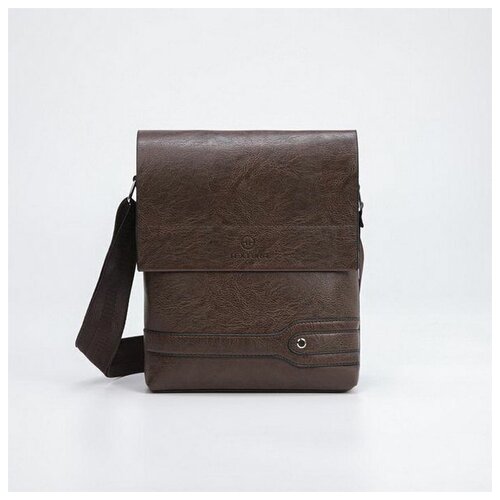 фото Планшет мужской на молнии, наружный карман, длинный ремень, цвет коричневый textura