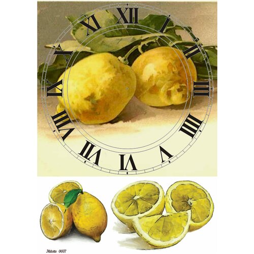 Купить Рисовая бумага для декупажа А4 ультратонкая салфетка 0037 циферблат лимоны основа для часов винтаж крафт Milotto
