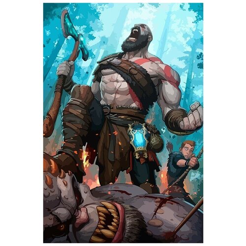 Картина по номерам на холсте Игра God of War Кратос - 6216 В 60x40