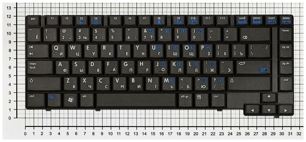 Клавиатура для ноутбука HP Compaq 6715b черная крепление 2см от шлейфа
