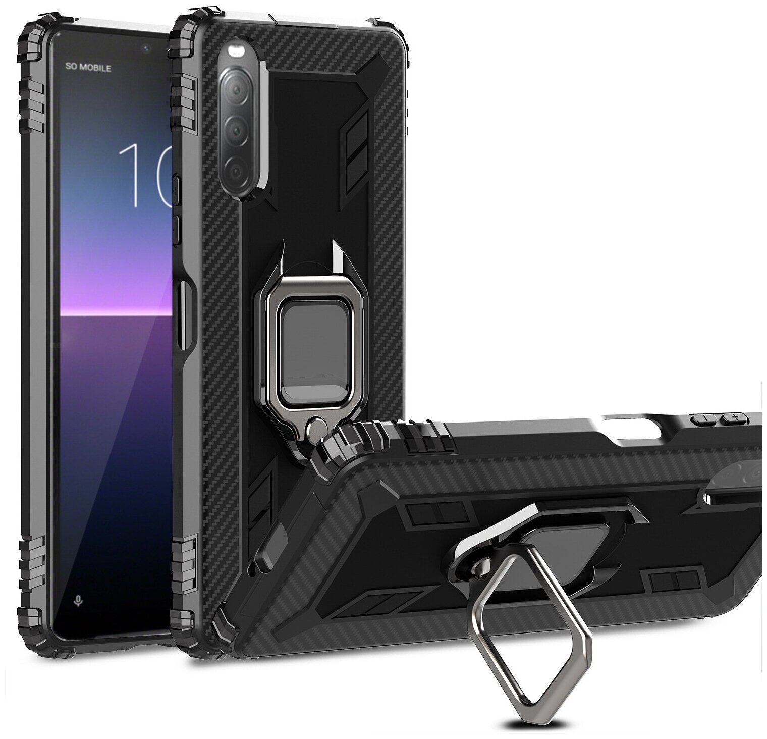 Чехол панель-бампер MyPads для Sony Xperia 10 II (XQ-AU52) из прочного силикона с матовой отделкой «под карбон» черная — фото 1
