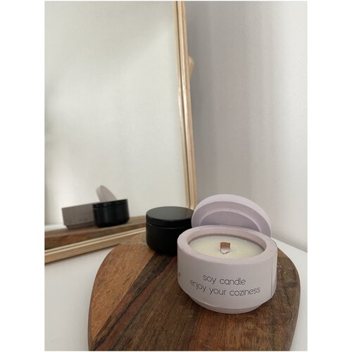 Свеча в гипсовом стакане из соевого воска с деревянным фитилем с ароматом 