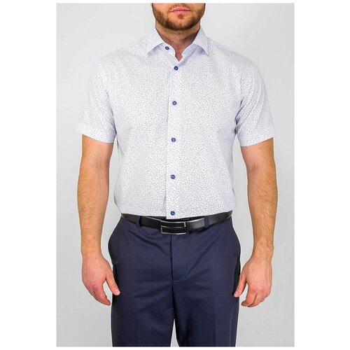 фото Рубашка мужская короткий рукав greg 123/109/3080/z/1, полуприталенный силуэт / regular fit, цвет голубой, рост 174-184, размер ворота 39