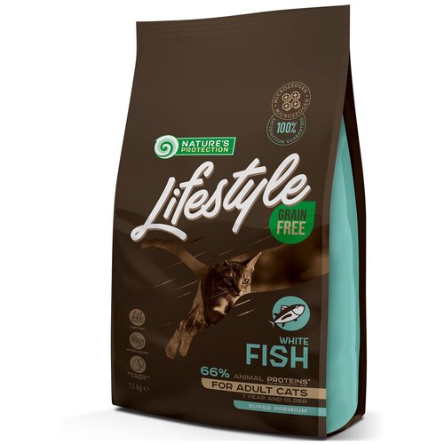Корм сухой беззерновой для кошек, с белой рыбой. Lifestyle, 1,5 кг Nature's Protection
