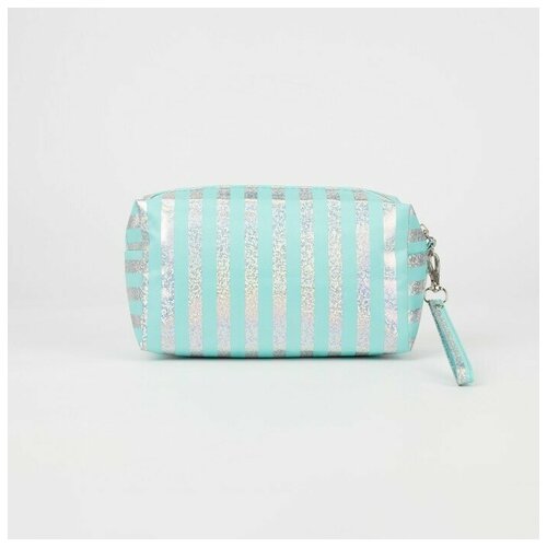 фото Косметичка дор l-б/н полосы блеск, 18*8*10, отд на молнии, с ручкой, мятный