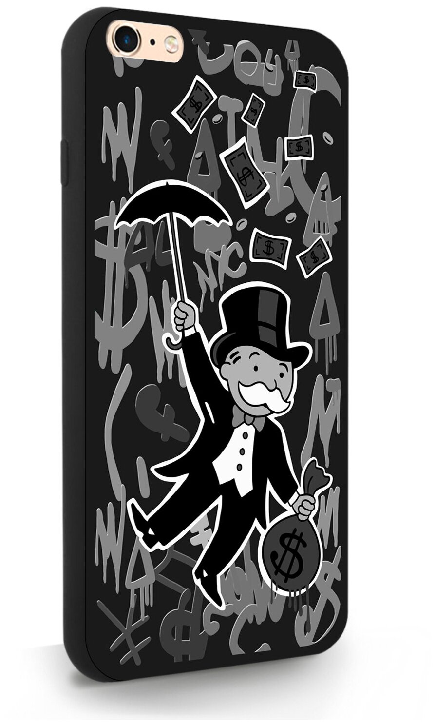 Черный силиконовый чехол MustHaveCase для iPhone 6/6s Plus Monopoly Black Edition Монополия для Айфон 6/6с Плюс