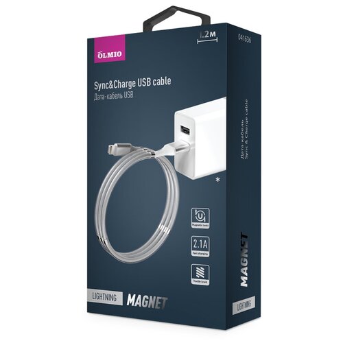 Кабель 2,0 8-pin USB 1,2 м 2.1 A белый magnet Olmio *Гт 041636 азу partner olmio 2 1a двухпортовое белое