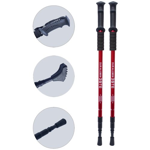 фото Складные палки для скандинавской ходьбы красные / телескопические/ алюминиевые / треккинговые палки антишок 115-135см, 2 насадки big bro