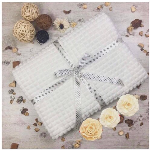 Плед кубик 200*220 см белый, пушистый плед, плед с ворсом, покрывало на кровать / диван, мягкий плед, накидка