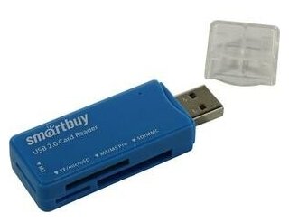 Картридер Smartbuy 749, USB 2.0 - SD/microSD/MS/M2, голубой