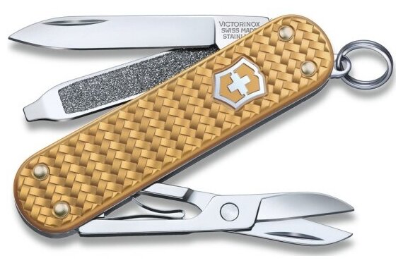 Нож-брелок Victorinox Classic SD Precious Alox Brass Gold, 58 мм, 5 функций, золотистый