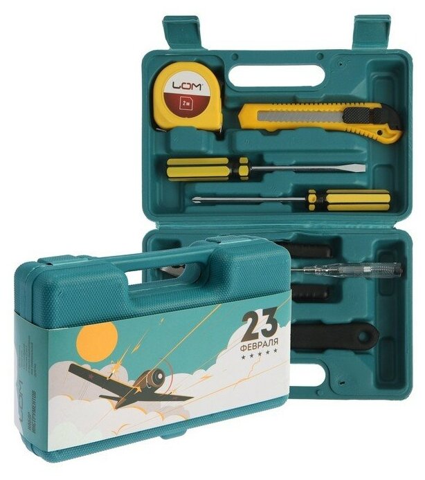фото Набор инструментов в кейсе ЛОМ "23 Февраля", подарочная упаковка, 7 предметов