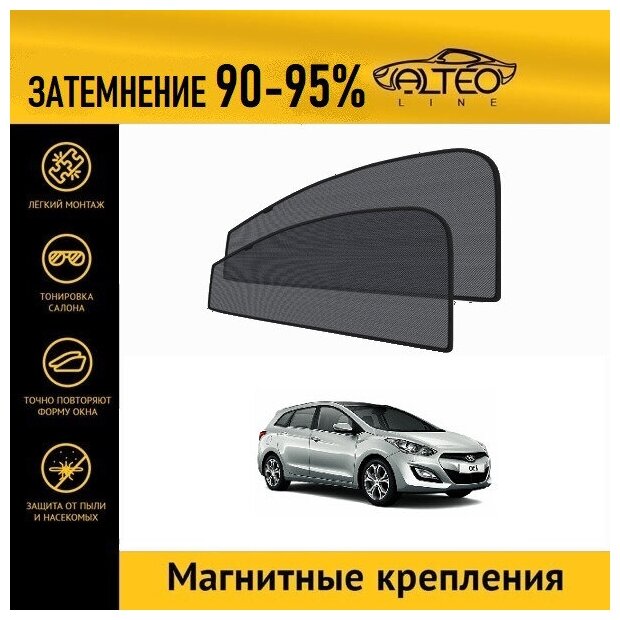 Каркасные автошторки ALTEO PREMIUM на Hyundai i30 2 (2011-2015) универсал на передние двери на магнитах с затемнением 90-95%