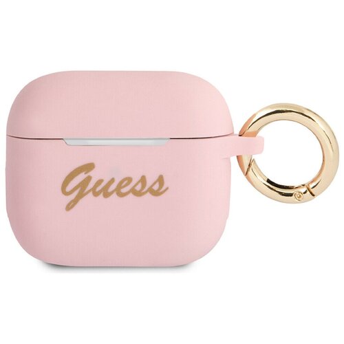 Чехол с карабином Guess Silicone with ring Script logo для AirPods 3, цвет Светло-розовый (GUA3SSSI)