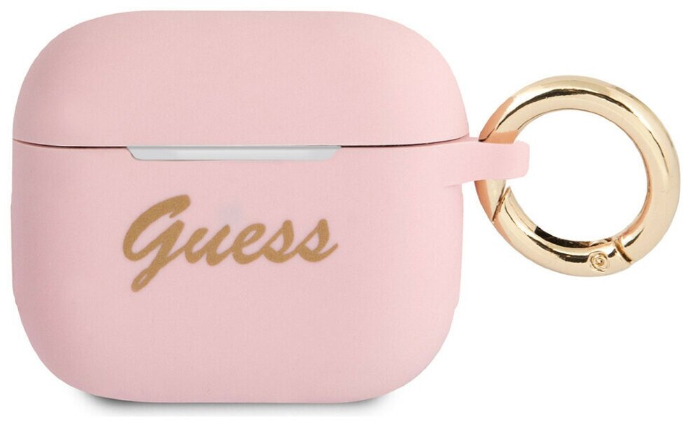 Guess для Airpods 3 чехол Silicone with ring Script logo Light pink