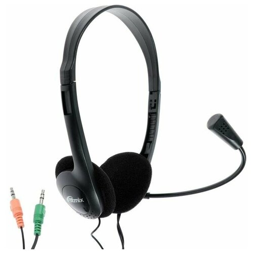 Наушники Ritmix RH-512M компьютерные микрофон 105 дБ 16 Ом 35 мм 18 м черные 88600₽