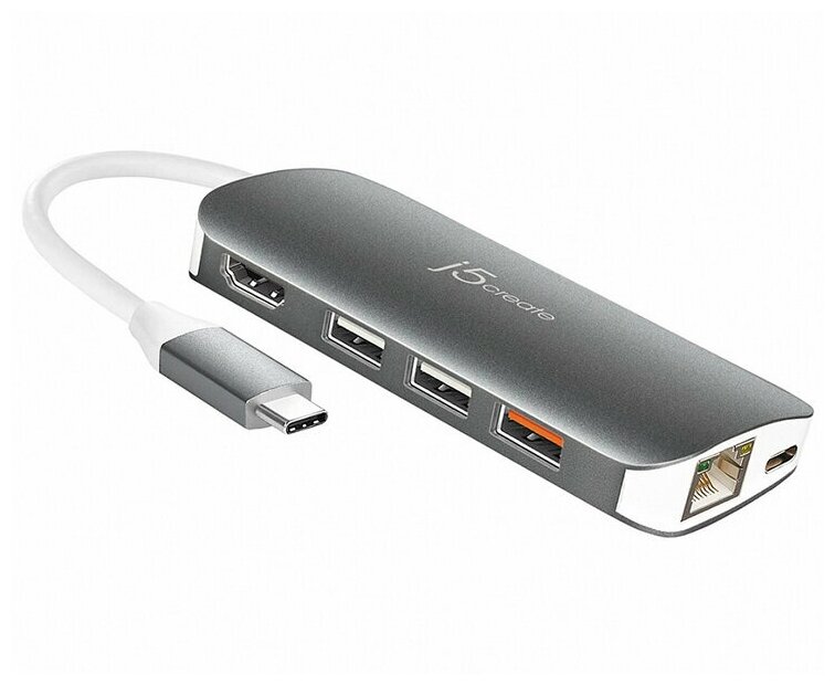 Мульти Хаб j5create USB-C Multi Adapter-HDMI / Ethernet / USB 3.1 / PD 3.0 / Memory Card Reader (JCD383)