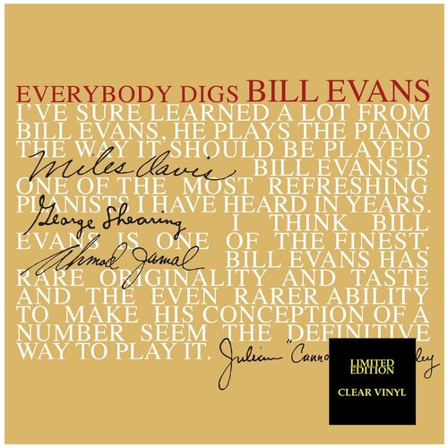 Виниловая пластинка Bill Evans. Trio Everybody Digs Bill Evans. Clear (LP)