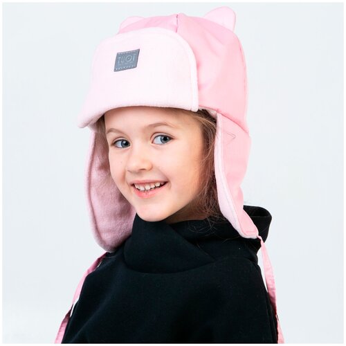 TH21-317241006 Зимняя шапка-ушанка со светоотражающим шевроном и ушками медвежонок, розовый(46-50) TUOT розового цвета