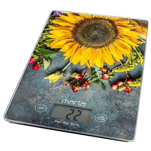 Весы кухонные MARTA MT-1634 летние цветы сенсор, встроенный термометр