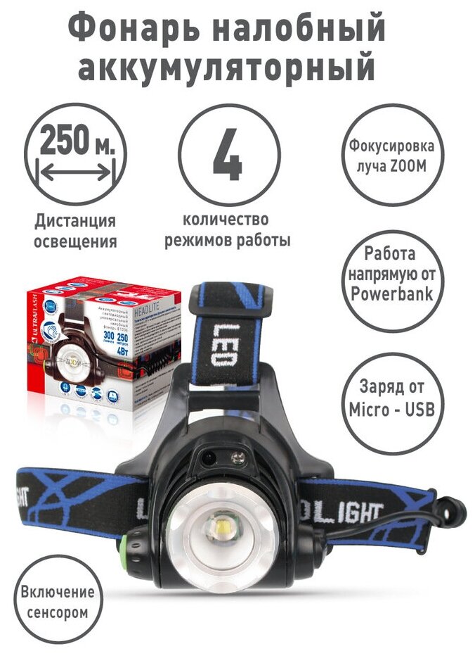 Налобный фонарь Ultraflash E1336, черный, 300lm (13906) - фото №11