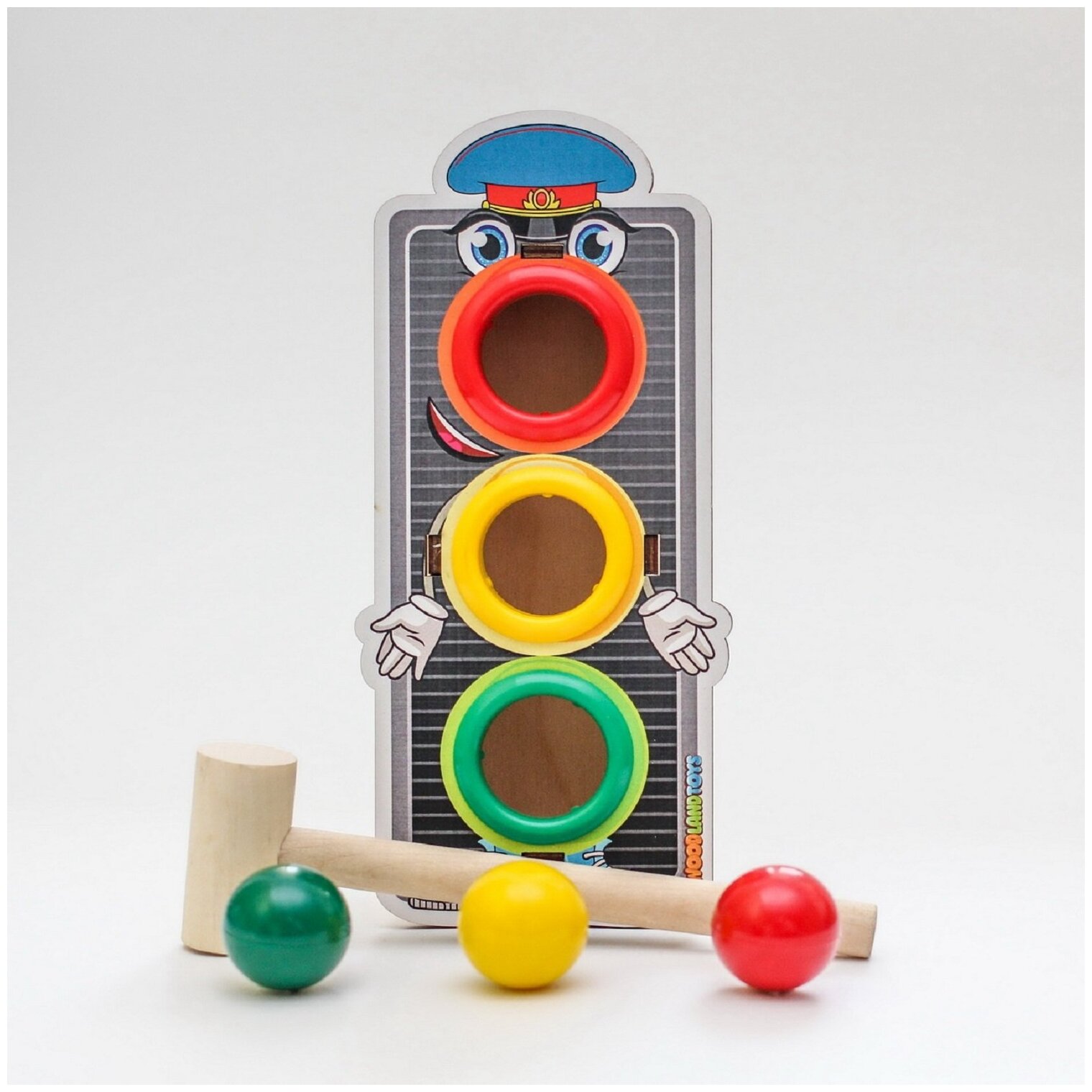 Игровой набор Woodlandtoys Стучалка цветная Светофор 3 отверстия 9*20*6,5 см 115202