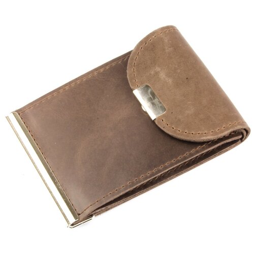 фото Зажим для купюр кроко из натуральной кожи, бумагодержатель, компактный кошелек, зажим для денег темно-коричневый зк300-220