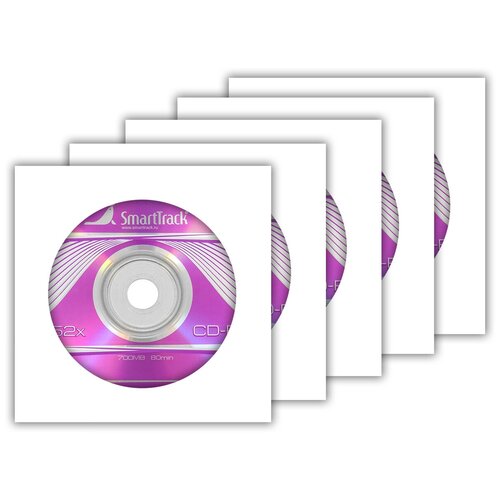 Диск SmartTrack CD-R 700Mb 52x в бумажном конверте с окном, 5 шт. диск mirex cd r 700mb maximum 52x в бумажном конверте с окном зеленый