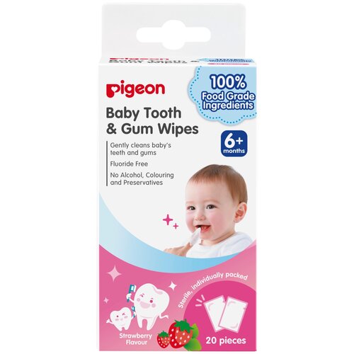 Pigeon Baby Tooth & Gum Wipes с ароматом клубники, клубника