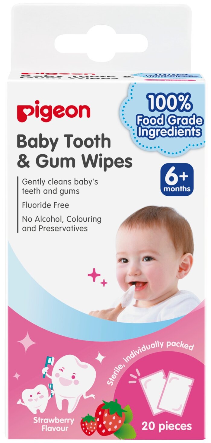 Салфетки для чистки молочных зубов Pigeon Baby Tooth and Gum Wipes Strawberry, 20 шт (78291)