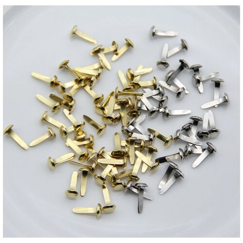 Брадс Mix, цвета: золото и серебро, длина 11 мм., шляпка 5,5 мм, цена за 100 штук