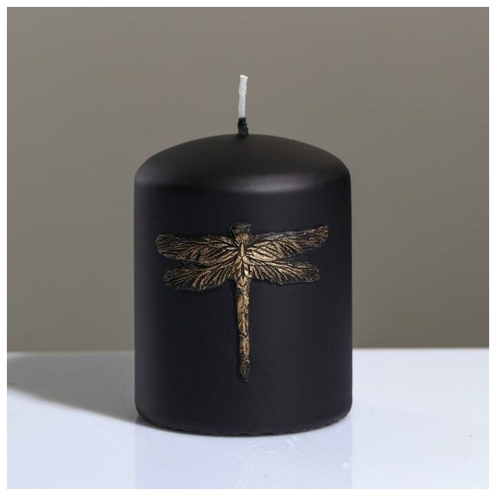 Свеча - цилиндр "Стрекоза" 7×9 см чёрно-золотая