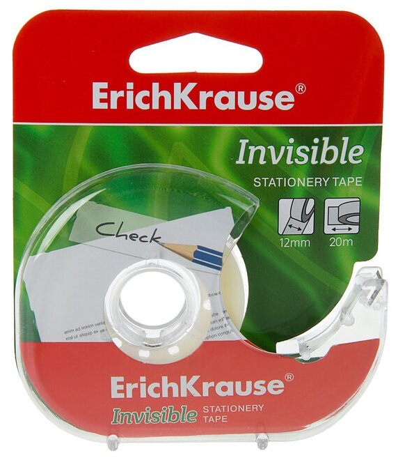 Клейкая лента канцелярская в диспенсере ErichKrause Invisible, 12мм*20м 40202 3395633