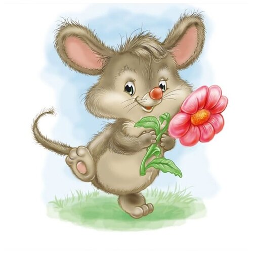 Картина по номерам Molly 20х20 см Мышка с цветком